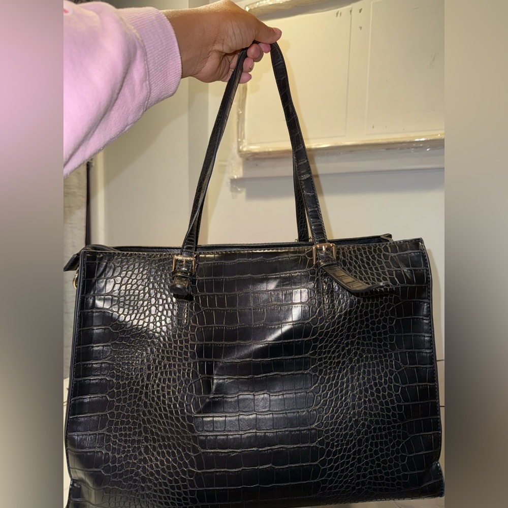 Sleek Black -Embossed Laptop Tote